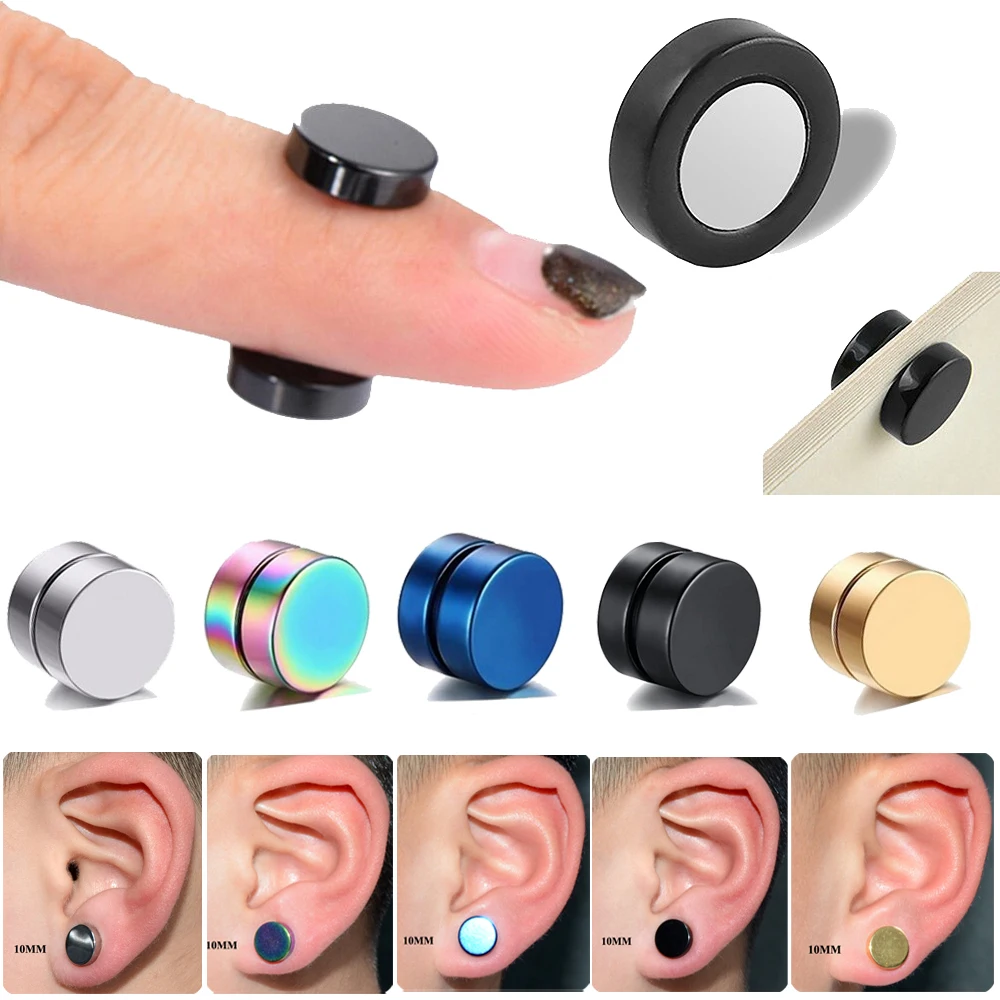 PAIR OF BLACK MAGNETIC CLIP ON FAKE PLUG CHEATER STUD EARRING 6MM TO 10MM PAIR OF BLACK MAGNETIC CLIP ON FAKE PLUG CHEATER STUD EARRING 6MM TO 10MM