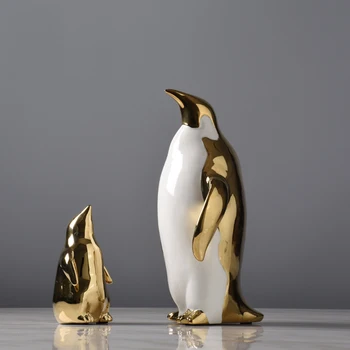 

Ceramic Penguins Statue Figurine Nordic Home Decoration Handmade Art Collectible Ornament Gold for Hotel Table Room Animal Gifts