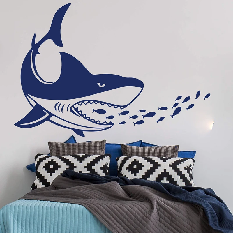 Modern Shark Fish Ocean Animal Wall Sticker Bathroom Kids Room Large Shark Fish Sea Animal Wall Decal Vinyl Playroom Vinyl Decor (3)
