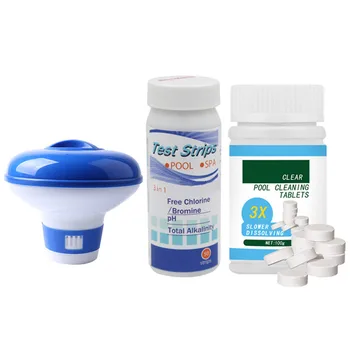 

Pool Effervescent Tablets Set Pool Cleaning Tablet with Floating Dispenser and Ph Test Strips