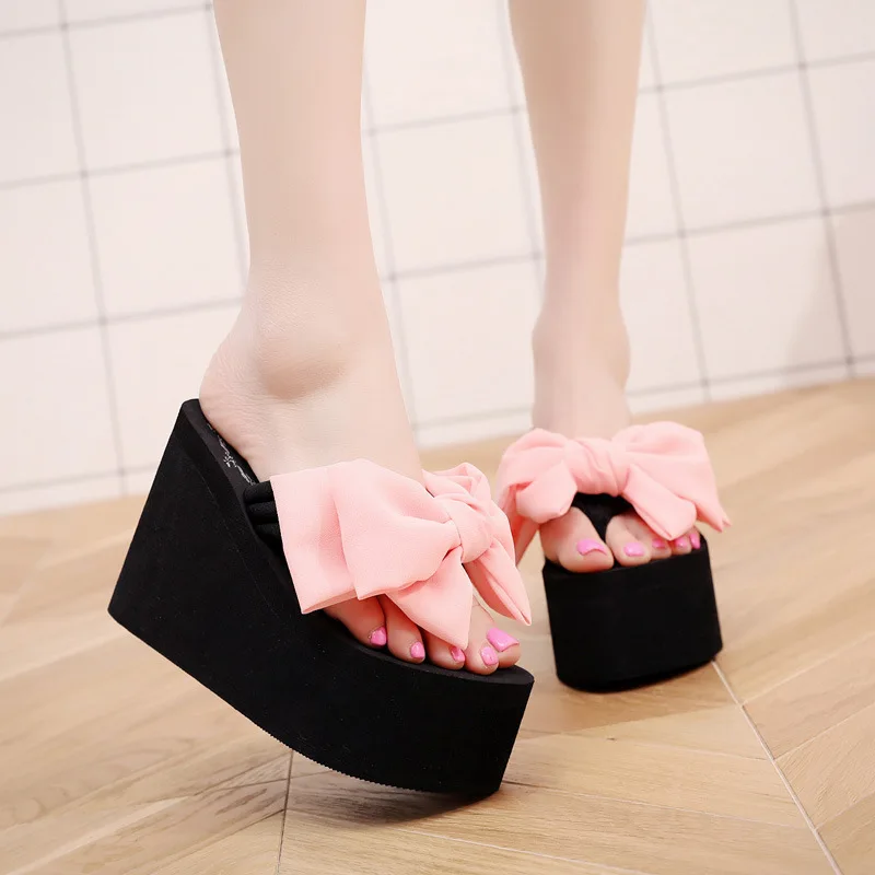 

Flash Jiao 2018 New Style Summer 11 Centimeter Ultra-High-Heel Flip-flops Women's Seaside Holiday Travel Short-height Beach Slip