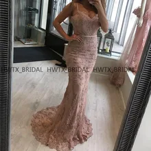 Винтажное кружевное длинное вечернее платье с бретельками на тонких бретельках новые розовые платья для выпускного вечера в стиле русалки женские вечерние платья на заказ