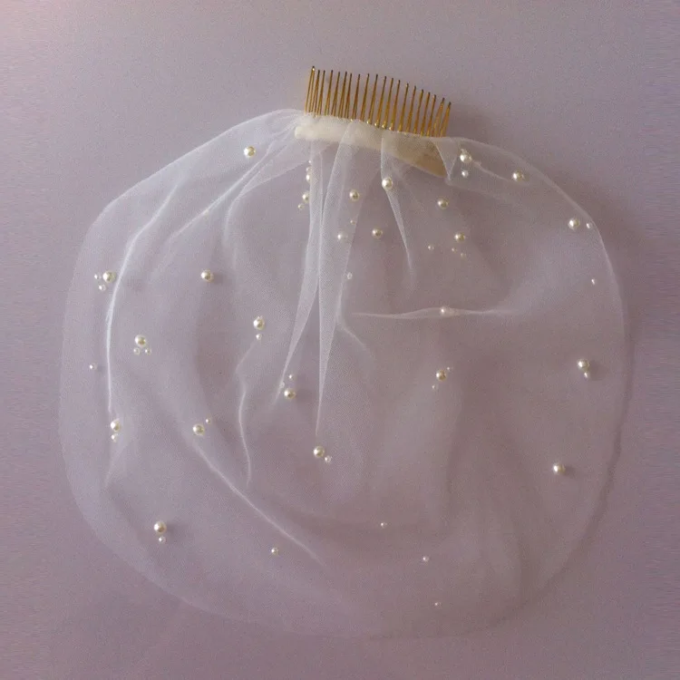 Wedding Veil Tulle Blusher Pearls One Layer Beaded Womens Bridal Accessories for Bride Girls