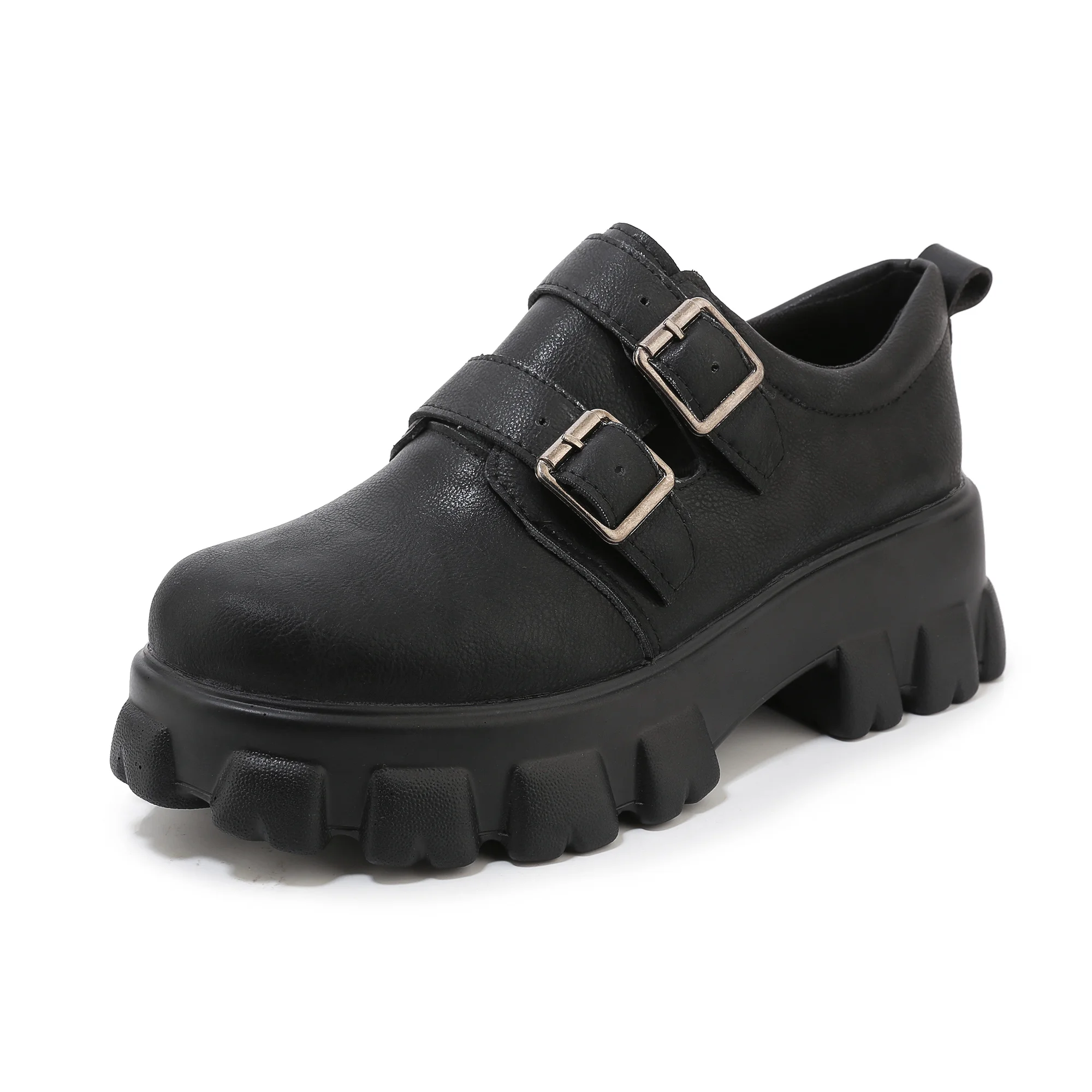 Г., Весенняя повседневная обувь в стиле ретро на толстой платформе с ремешком и пряжкой в готическом стиле женские лоферы, обувь для девочек обувь, 33-46 - Цвет: black shoes