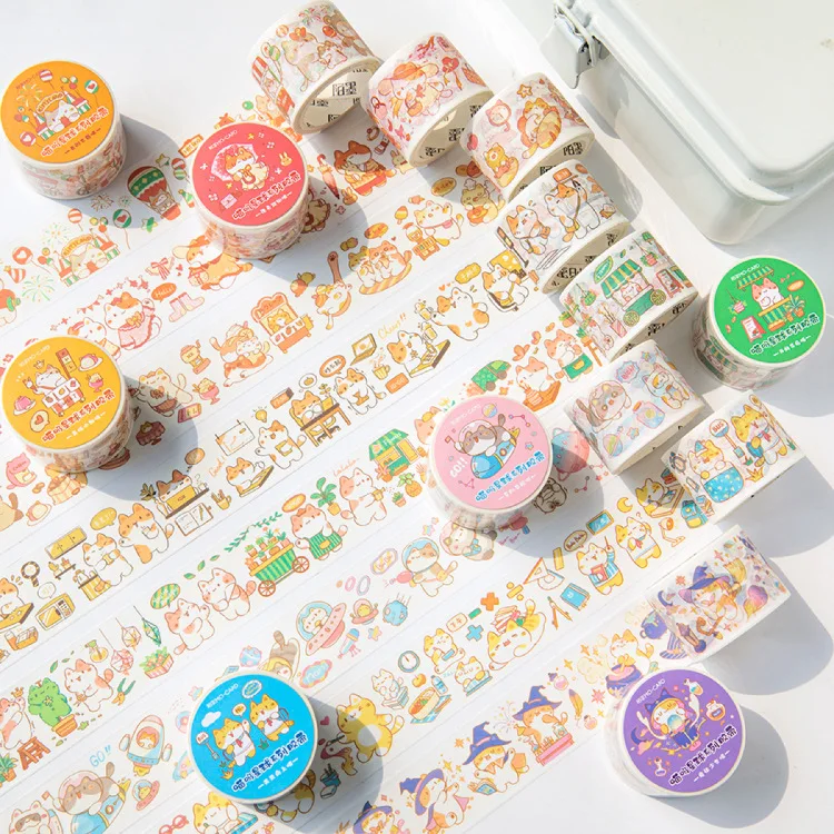 1 рулон Kawaii васи лента милый мультяшный маленький кот 3 см * 5 м маскирующая дневник