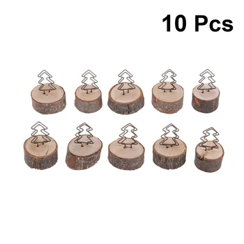 

10Pcs Photo Holder Creative Stump Shaped Light Brown Seat Note Stand Wooden Clips Business Card Holder For Wedding Hotel Desk