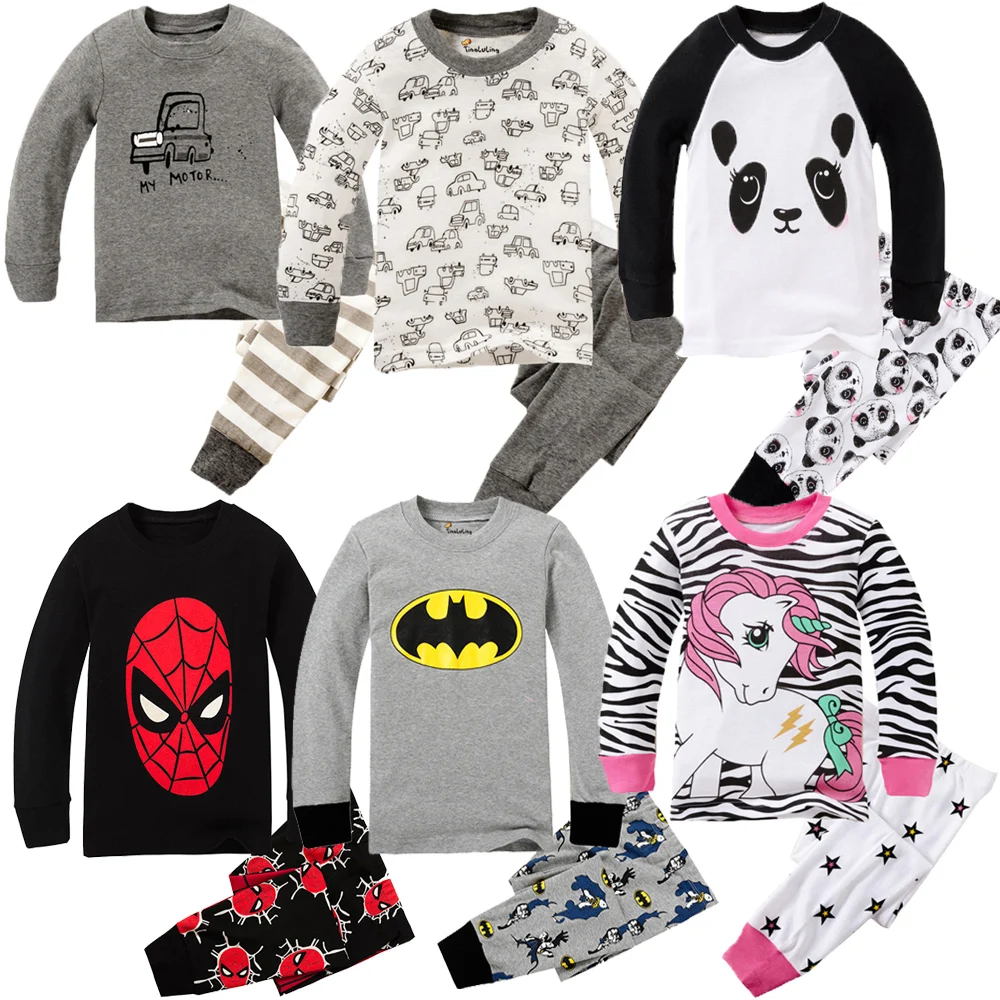 Conjunto de ropa de dormir de dibujos animados para niños, pijamas de viñetas de animales para bebés, ropa de casa de unicornio de manga larga