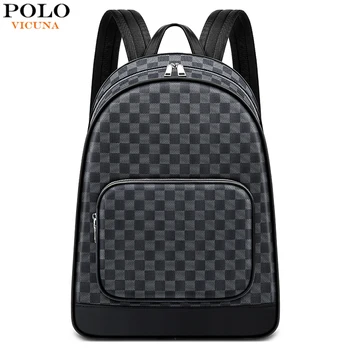 

VICUNA POLO Brand Plaid Design Men Backpack With USB Charge Fashion PVC Leather Laptop School Backpack Bag For Man Dropshipping