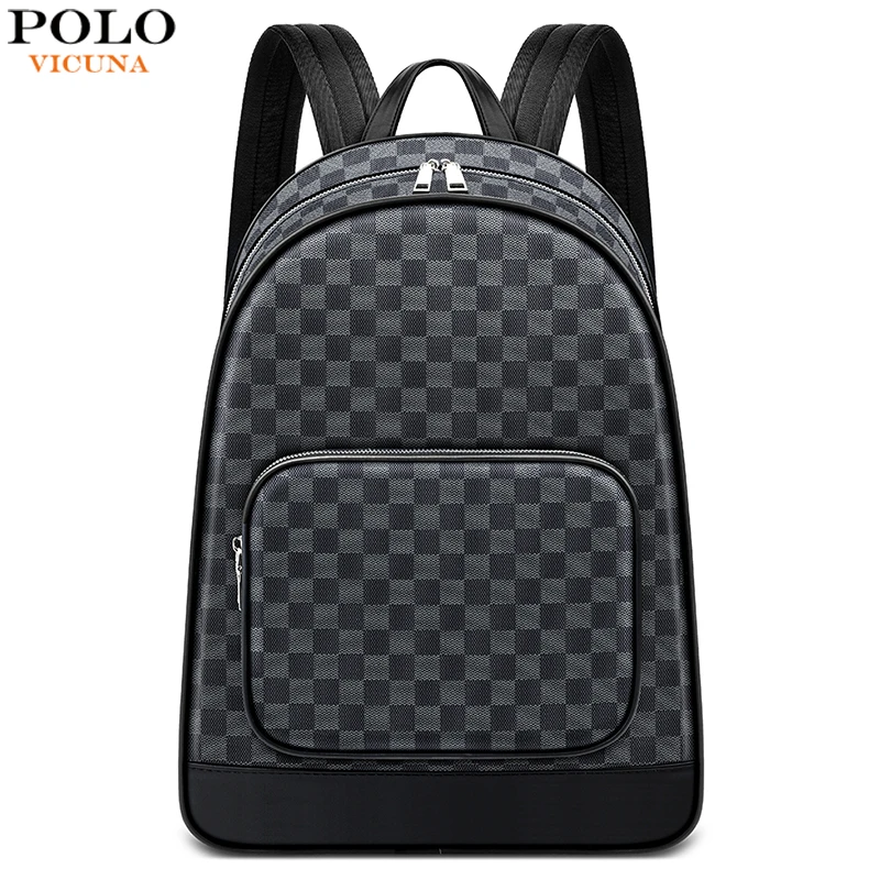 Vicuña POLO Marca Diseño a cuadros hombres mochila de gran capacidad moda de cuero de PVC mochila para el ordenador Portátil Bolsa para hombre Dropshipping. Exclusivo.|Mochilas| AliExpress