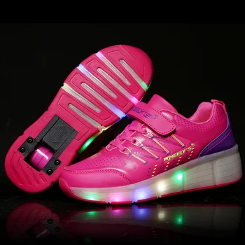 

Pink Blue Children Glowing Sneakers Kids Roller Skate Shoes Children Led Light up Shoes Girls Boys Sneakers with Wheels 2020