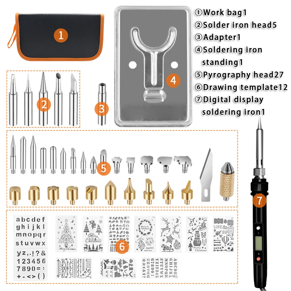 

60W Soldering Iron Carving Pyrography Tool Digital Wood Embossing Burning Pen Replacment Toll Parts