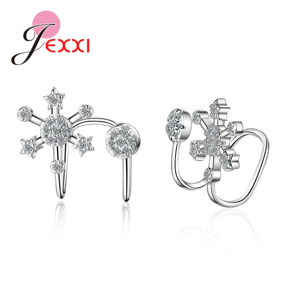 

Romantic 925 Sterling Silver Earrings For Women Snowflake Ear Cuff Cubic Zirconia Crystal European Christmas Gift Jewelry