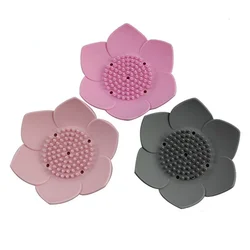 Soap Box Lotus Shape Non-slip Portable Silicone for Water Draining Solid Color Draining Soap Dish Bathroom Accessories