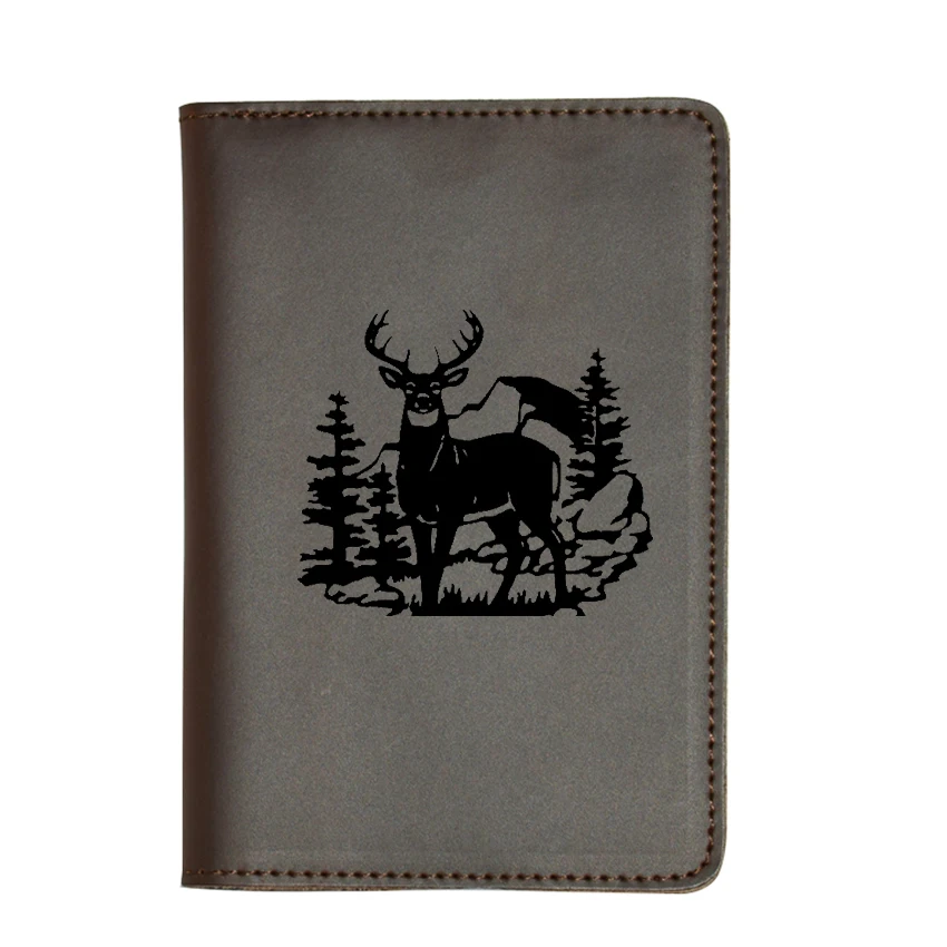 Brown passport cover Модный чехол для паспорта с оленем диким животным, держатель для карт для путешествий с выгравированным изображением, кожаный чехол для паспорта - Цвет: Brown passport cover