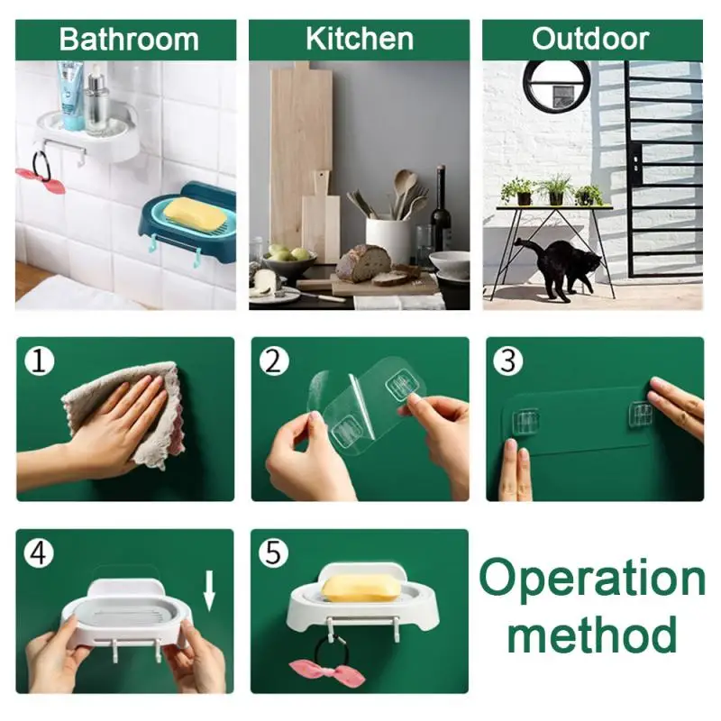 Bathroom Soap Box Racks Free Punching No Trace Stickers Suction Cup Wall Hanging Creative Bathroom Household Drain Soap