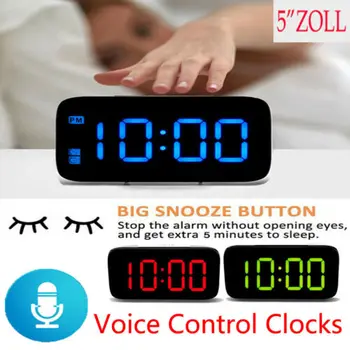 

Large LED Digital Alarm Snooze Clock Voice Control Time Display 5