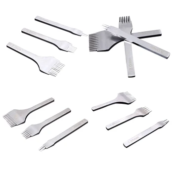 

DIY Leather Tools Set Stainless Steel 2/5/10 Prong Flat Leather Chisel Hole Piercing Punching Tool Kit Lacing Stitching Tool