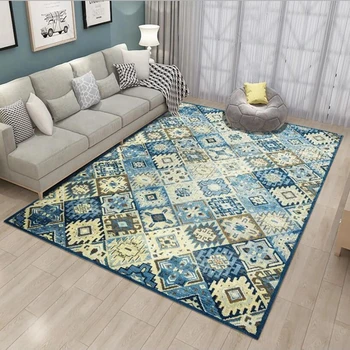 

Persian Style Living Room Carpets Blue Yellow Geometric Flowers Carpet and Rug High Quality Modern Parlor Kids Bedroom Floor Mat