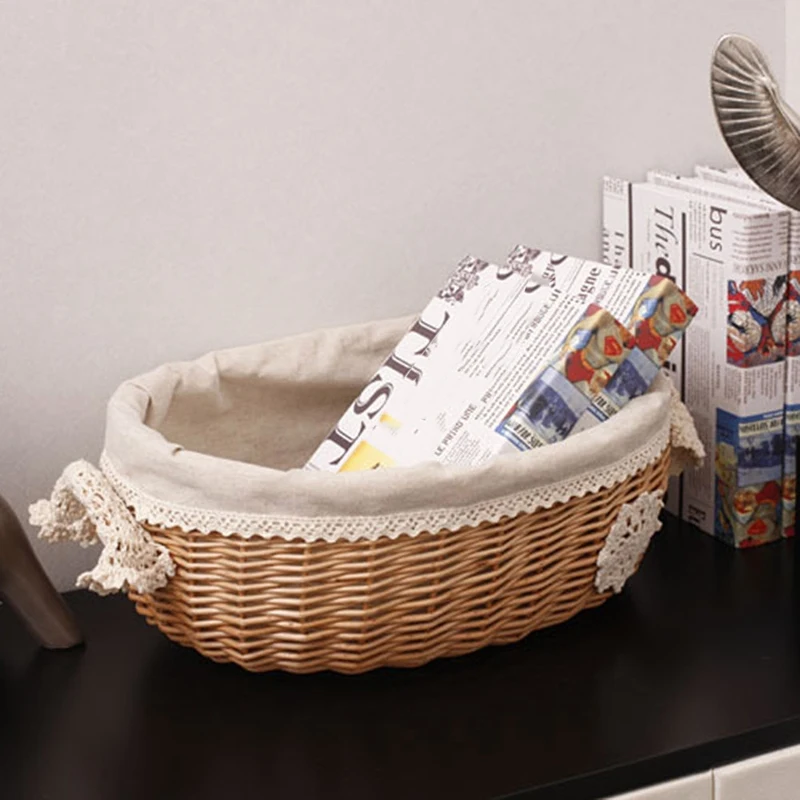 Wicker Rattan Storage Basket with Lid Snack Basket Home Living Room Decor Toy Debris Finishing Storage Storage Basket