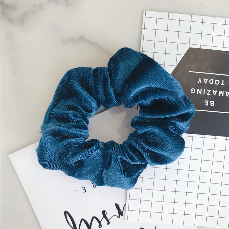 peacock blue 11 шт./лот, простые, pleuche бесшовные эластичные резинки для волос, одноцветные модные головные уборы, элегантные аксессуары для волос для женщин - Цвет: peacock blue