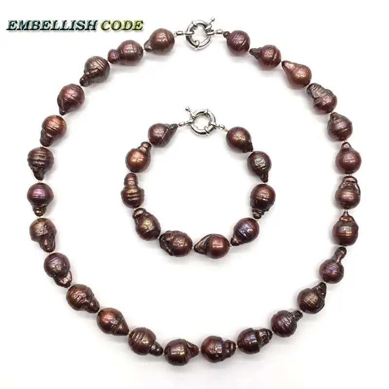 

necklace bracelet pearl set Normal size baroque brown coffee colour nucleated flame fire ball shape natural Freshwater pearls