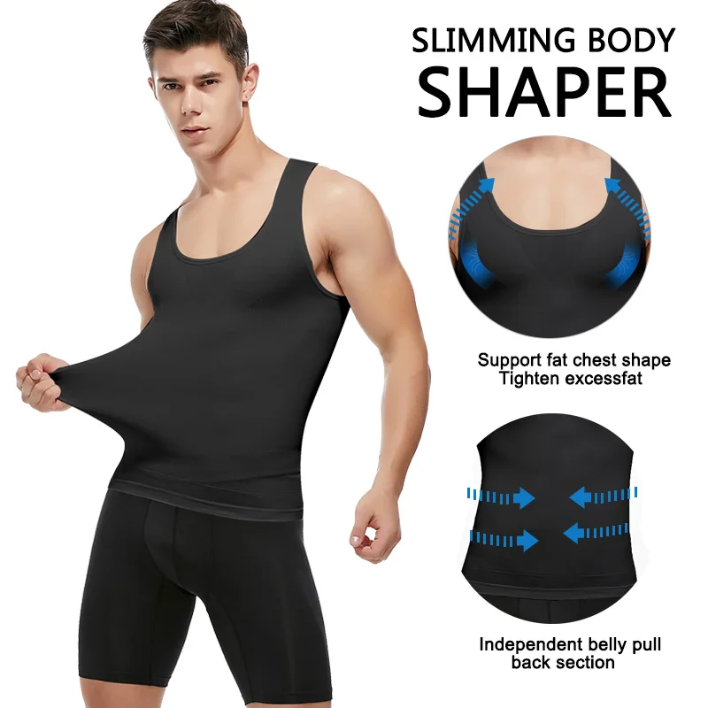 Мужская похудения Body Shaper жилет рубашка Abs живот рубашки с коротким рукавом, чтобы скрыть гинекомастия Moobs тренировочные майки Нижние рубашки