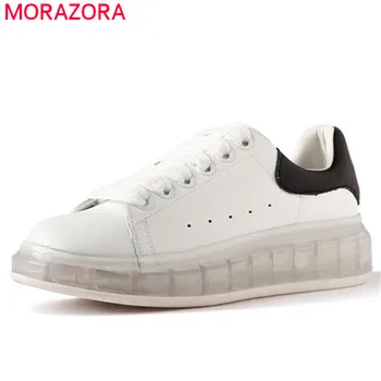 

MORAZORA 2020 new arrival genuine leather shoes women sneakers lace up round spring autumn small white shoes female flat shoes