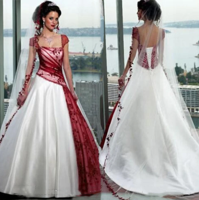 Vintage Wedding Dress A Line Square Cap Sleeve Plus Size Lace-up Gothic Corset Garden Bridal Gowns Customized