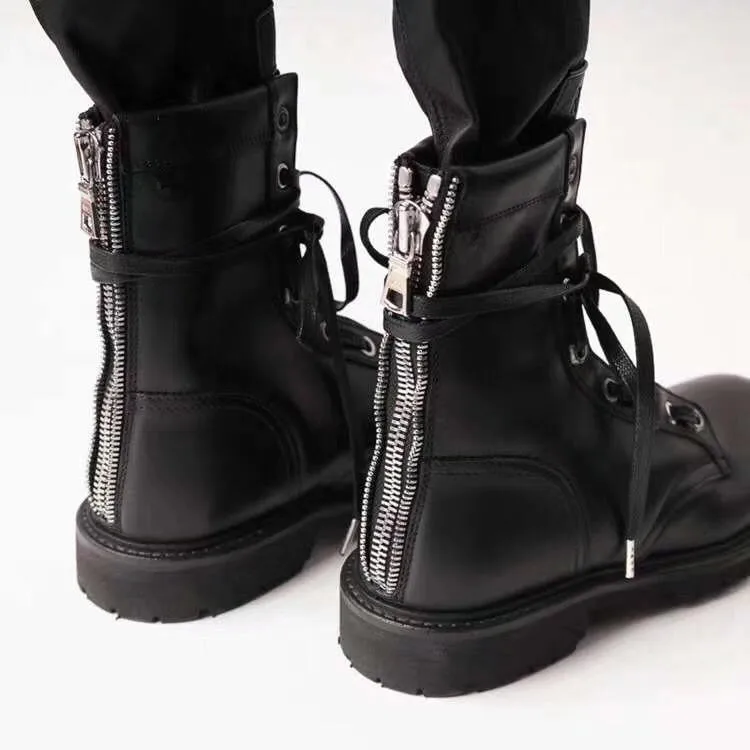 Botas Mujer; осенние носки Армейские сапоги Для женщин кожаный бурдюк Feminina дамские туфли на плоской подошве до середины икры; женские сапоги; Botines Mujer с волнообразным краем; Zapatos De Mujer