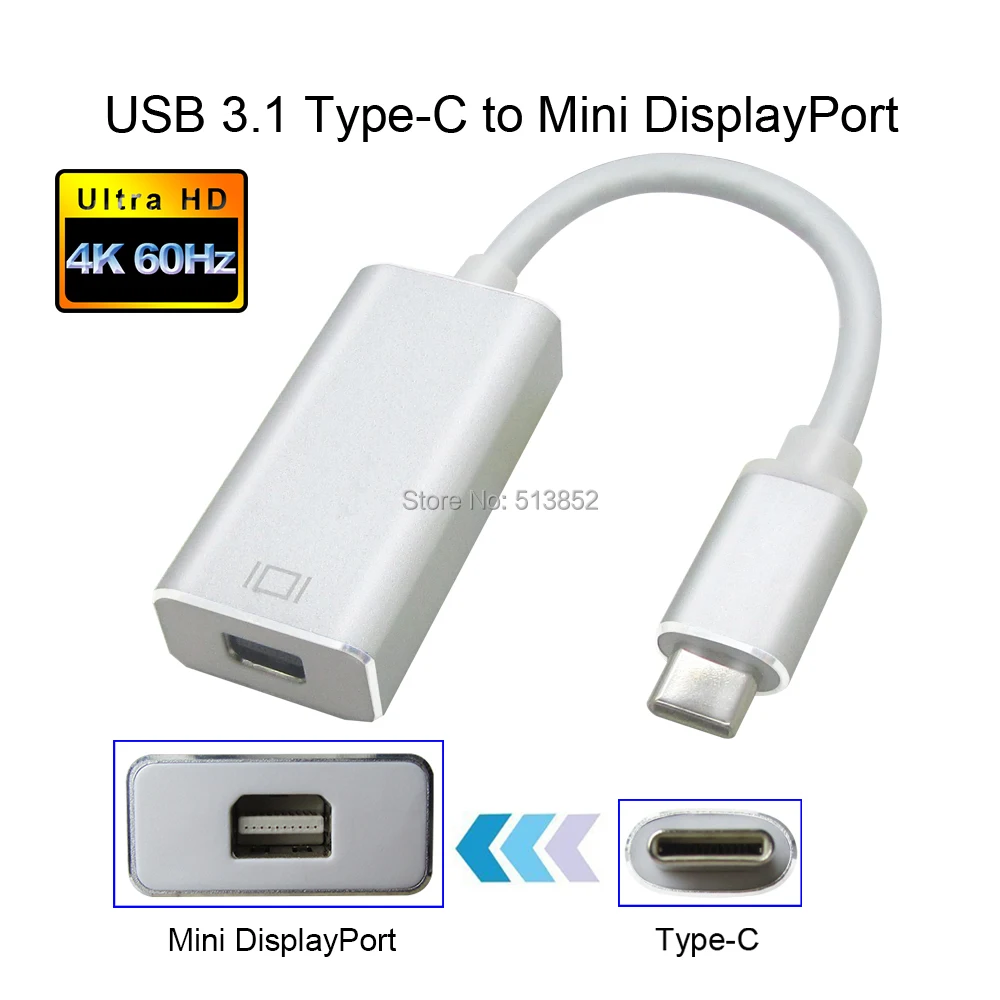 Переходник с Mini DP на USB C 4K 60Hz 3 1 Type Display Port адаптер Thunderbolt конвертер для MacBook
