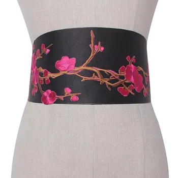 

Women Daily Bowknot Tie Clothes Accessories Soft PU Leather Elegant Belt Waistband Ethnic Style Fashion Embroidery Casual Floral