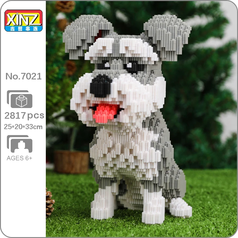 

XZ 7021 Animal World Cartoon Schnauzer Dog Sit Pet 3D Model DIY Mini Magic Blocks Bricks Building Toy for Children no Box