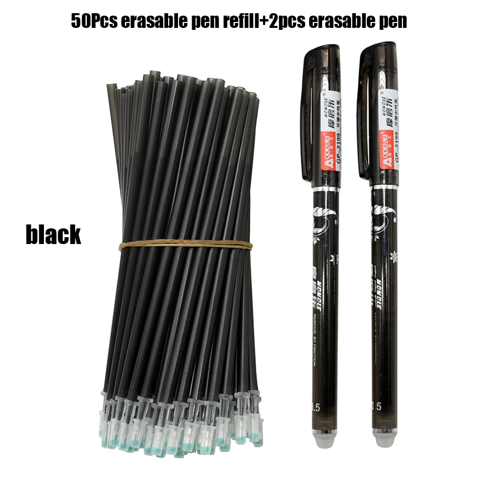 52Pcs/Set Erasable Gel Pen Refills Rod 0.5mm Blue Black Ink Washable