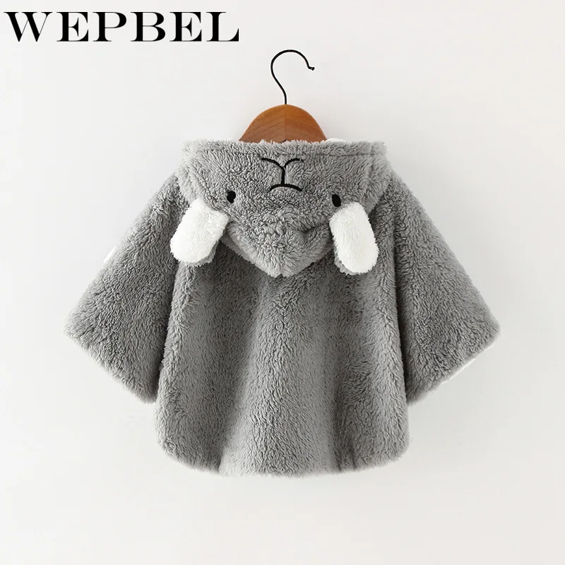 WEPBEL/осенне-зимнее пальто с мехом для маленьких девочек одежда с ушами, флисовая куртка с капюшоном, милый теплый симпатичный плащ