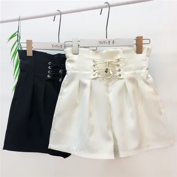 

Elastic flower shorts female high waist spring 2020 new Korean loose solid color strap casual wide leg pants hot pants