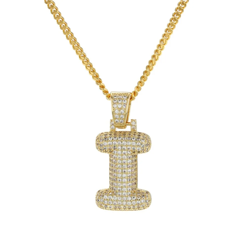 Большой размер Bling CZ пользовательский пузырьковый начальный кулон из букв медь A-Z начальный Кулон золото, розовое золото, Посеребренная Очаровательная Ожерелье