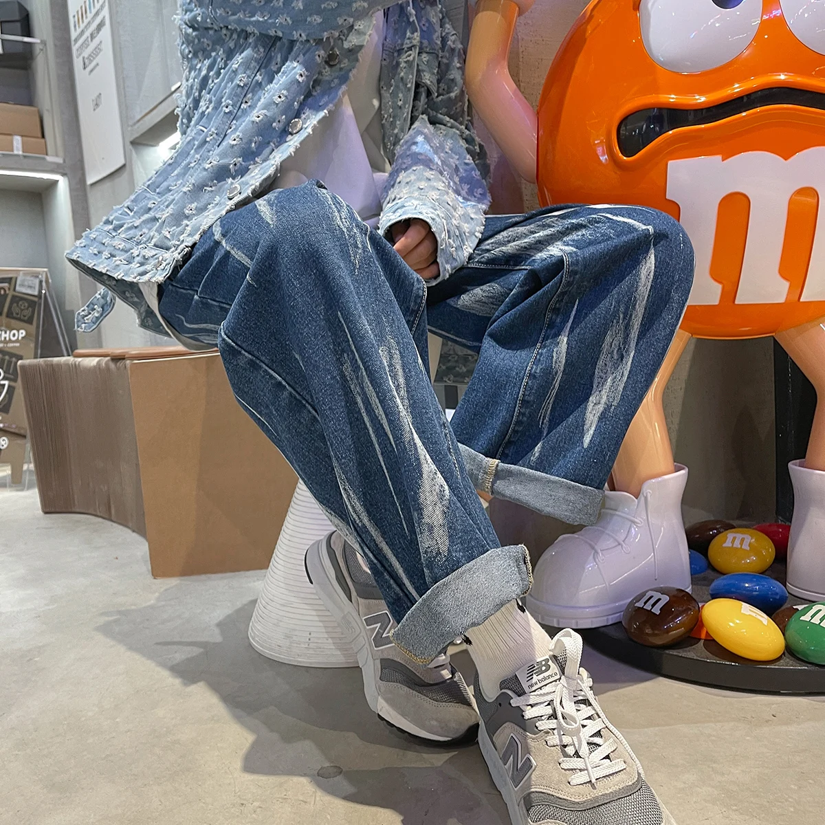 Men's Y2K 5XL Oversized New Vintage Straight Jean Pants Blue Baggy Wide-leg Jeans Trousers Unisex Streetwear Casual Pants