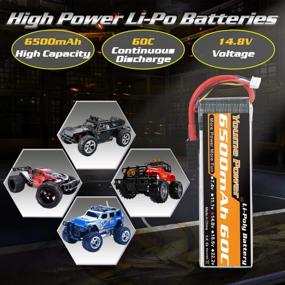 2 шт. Youme 4S Lipo 6500mah 14,8 v RC батарея 60C с разъемами Deans XT60 для 1/10 1/12 RC автомобилей грузовиков самолетов дронов лодка танк
