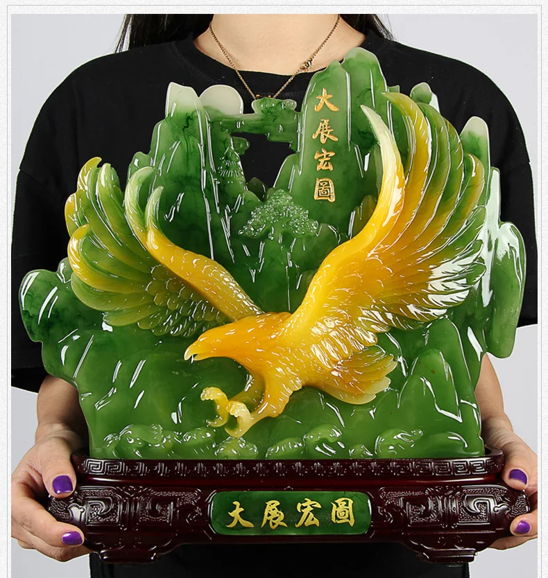 

LARGE # HOME SHOP BUSINESS HALL DECORATION LUCKY MONEY DRAWING EAGLE VULTURE LANNERET FENG SHUI CRYSTAL JADE SCULPTURE STATUE
