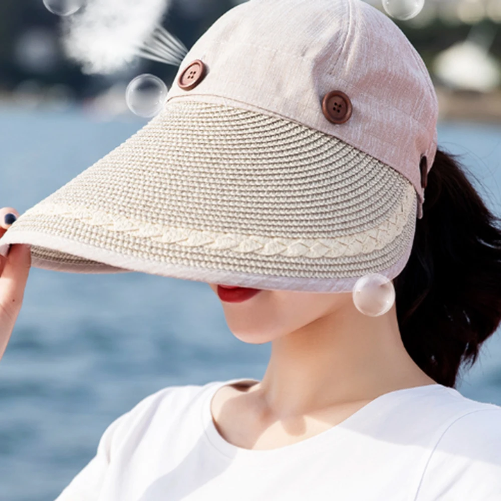Beach Sun Hat Cap Button Straw Hat 