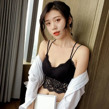 

Summer Double Slim Straps Women Tube Tops Lace Floral Hollow Underwear Bra Top Removable Pad Wrapped Chest Clothes Bralette Rk