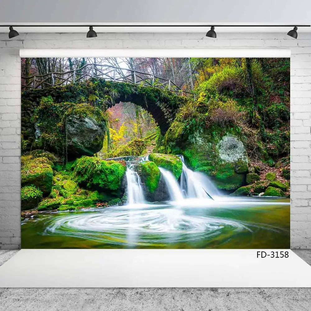 Lake Scenic Waterfall Stone Bridge Photography Backgrounds Customized Backdrop Photo Studio for Baby Children Portrait Photocall |