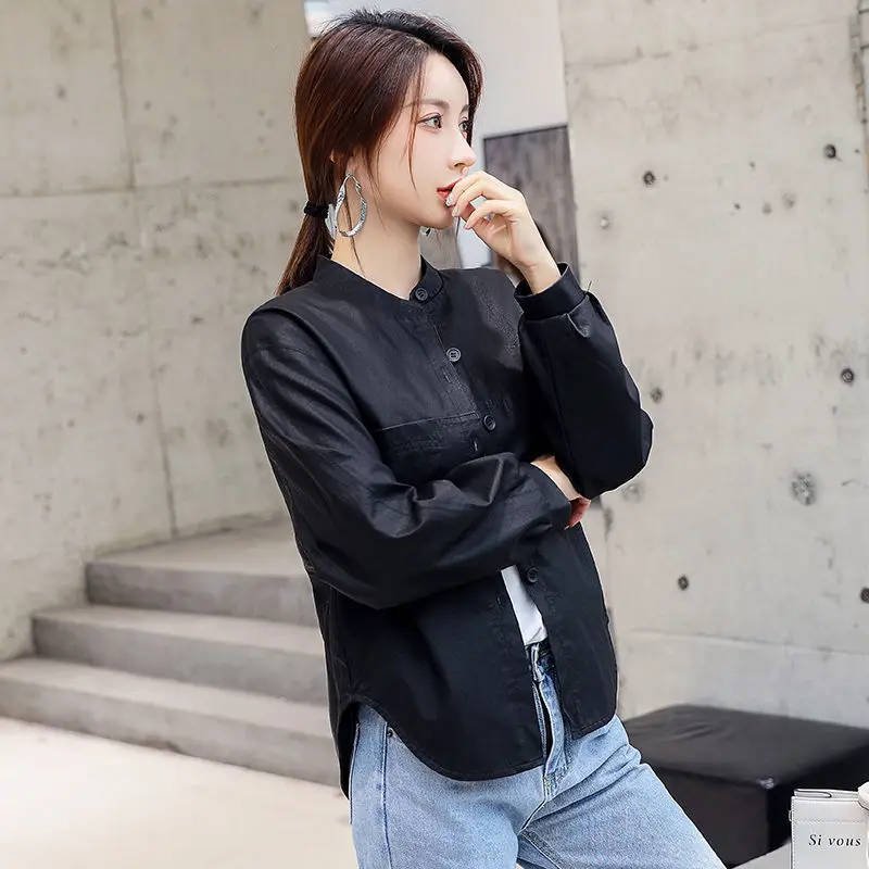 

2020 New Spring Short women motorcycle jacket Loose Pu Leather Jacket Black Red Caramel Brown Color Female Coat