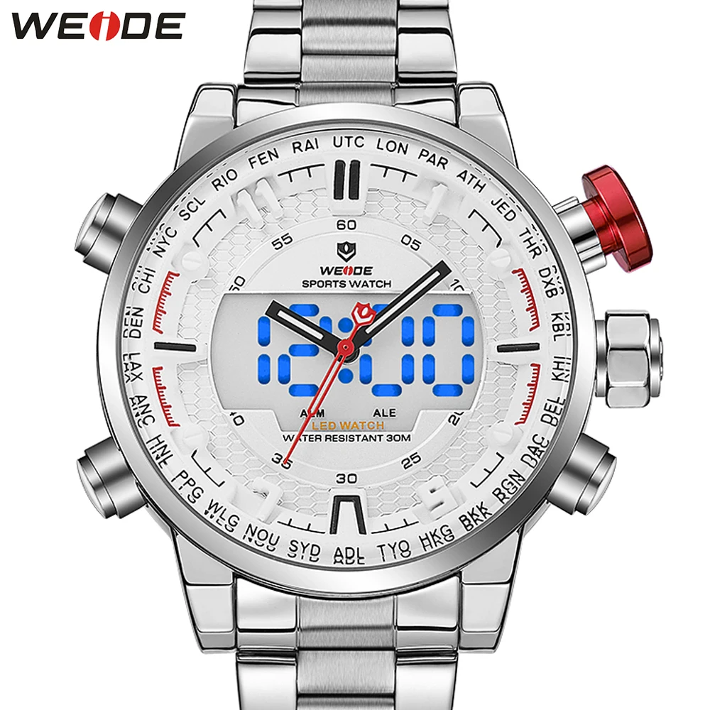 WEIDE Mens Sports Business Military Army Quartz movement Analog led Digital Automatic Date Alarm Wr