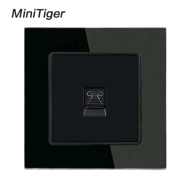 Minitiger Серый роскошный кристалл стеклянная панель 1 банда RJ11 2 ядра телефонный разъем розетка для стены 86*86 мм