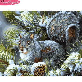 

PaintEveryday Lovely Paintings By Numbers DIY Oil Painting Cute Squirrel Animal Coloring Paintings Gift Picture Beushes Decor
