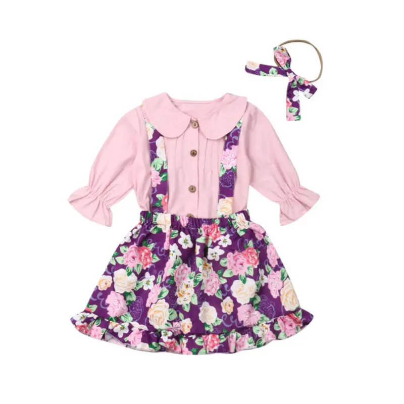 1 3Years Toddler Baby Girl Long Sleeve Tops Shirt Floral Bib Dress