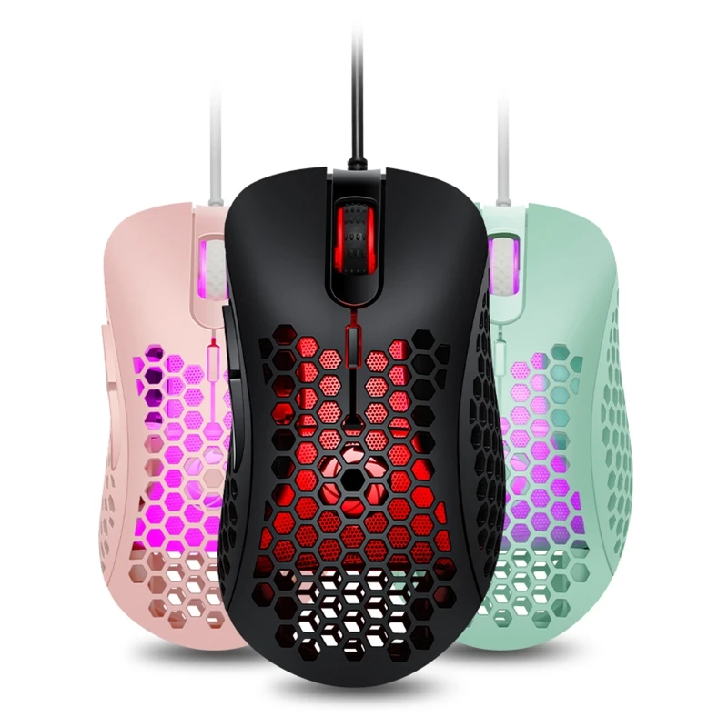 

Hollow Out Honeycomb Gaming Mouse Optical Sensor 6400 DPI Colorful RGB Backlit