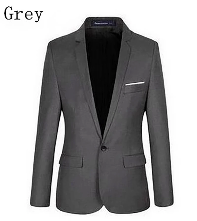 Grey Мужская куртка, мужские пиджаки, мужской костюм, куртки Hombre, однотонная облегающая одежда жениха, умная повседневная мужская одежда MOOWNUC - Цвет: Grey