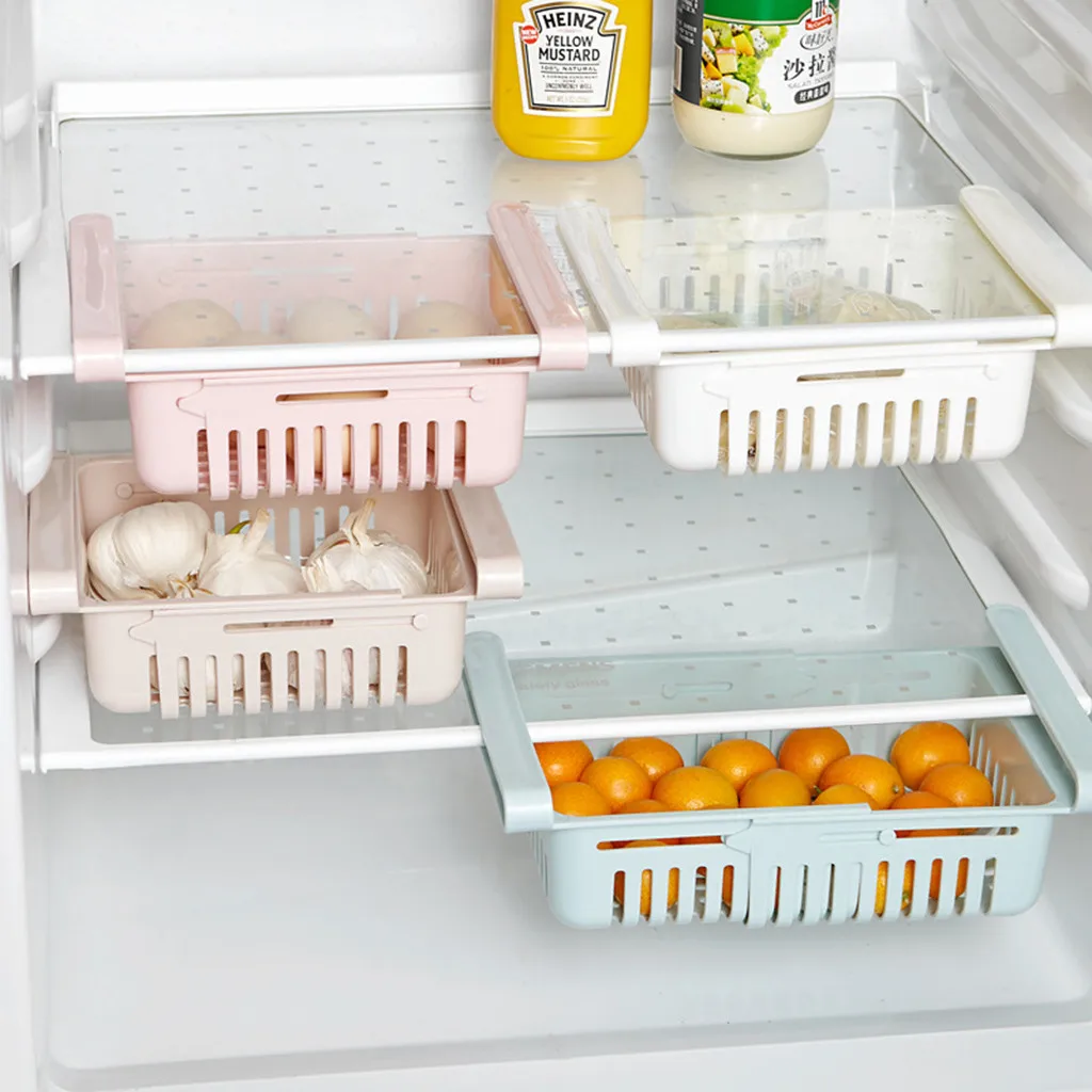 Eco-Friendly Multifunction Kitchen Refrigerator Storage Rack Fridge Freezer Shelf Holder Pull-out Drawer Organiser Space saver